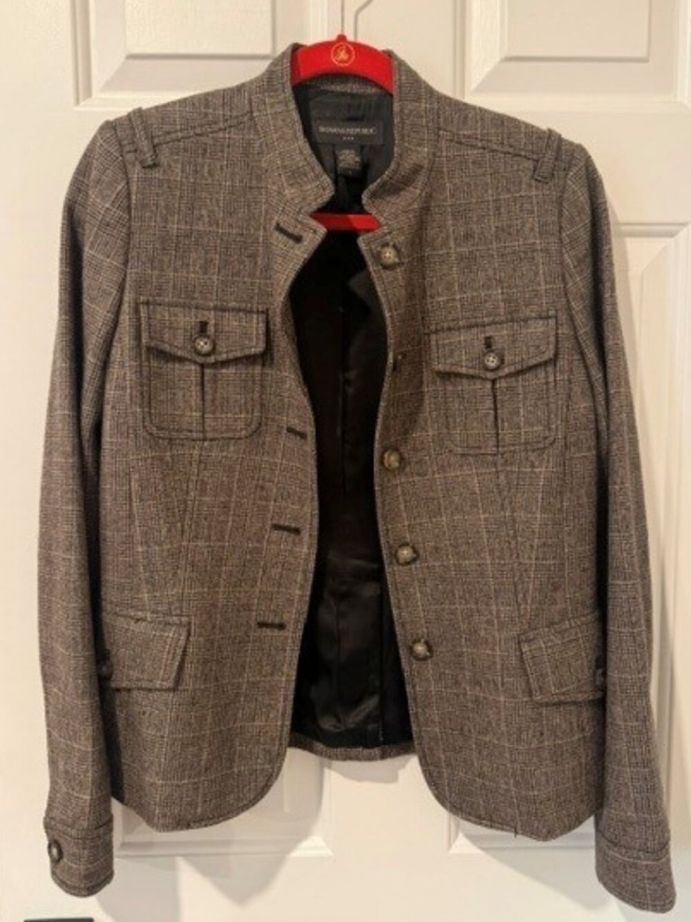 Wool plaid Military style jacket - Size 8. Like New!